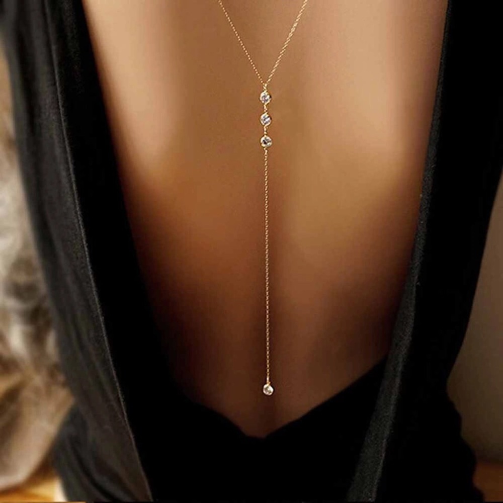 NWT Beach Bikini Crystal Back Body Chain Necklace
